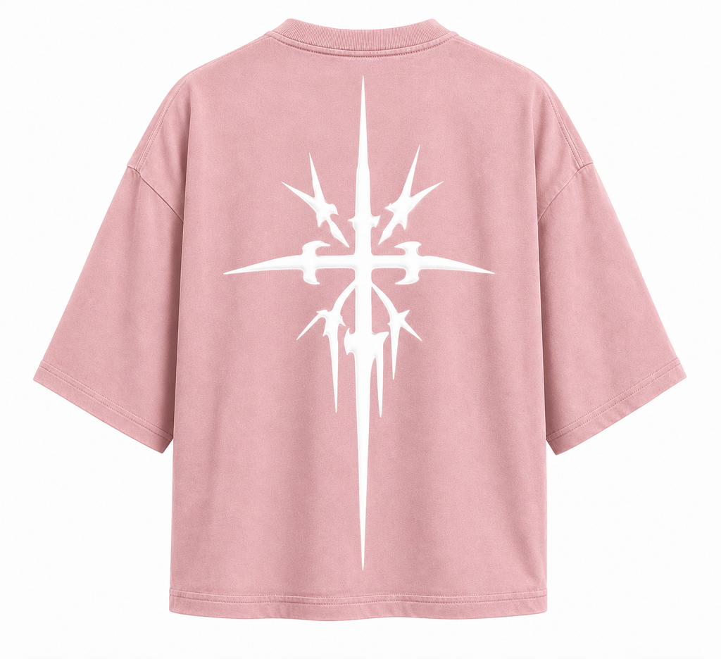Pink cropped oversized tee with crew neck and large back graphic print